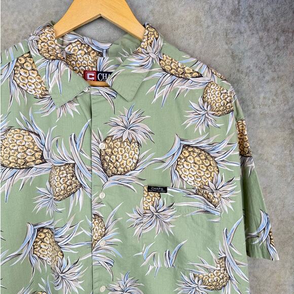 VTG 90s Chaps Ralph Lauren Button Up Shirt Sz XL Green Pineapple Print - Picture 3 of 6